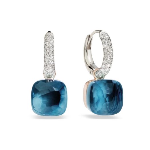 Pomellato Nudo Classic oorhangers London Blue Topaas Turqoise diamonds